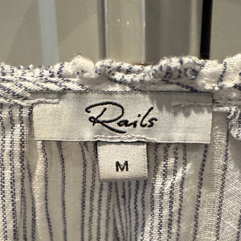 Rails Blue and White Striped V-Neck Short Sleeve Blouse - Picture 2 of 5